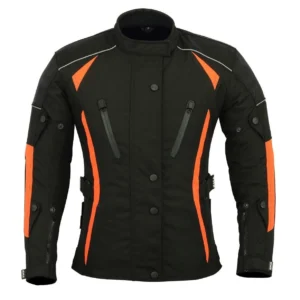 A1 Neu Premium-Qualität Damen Textil Motorradjacke Schwarz-Orange Jacke verfpgbar in 4 Farben
