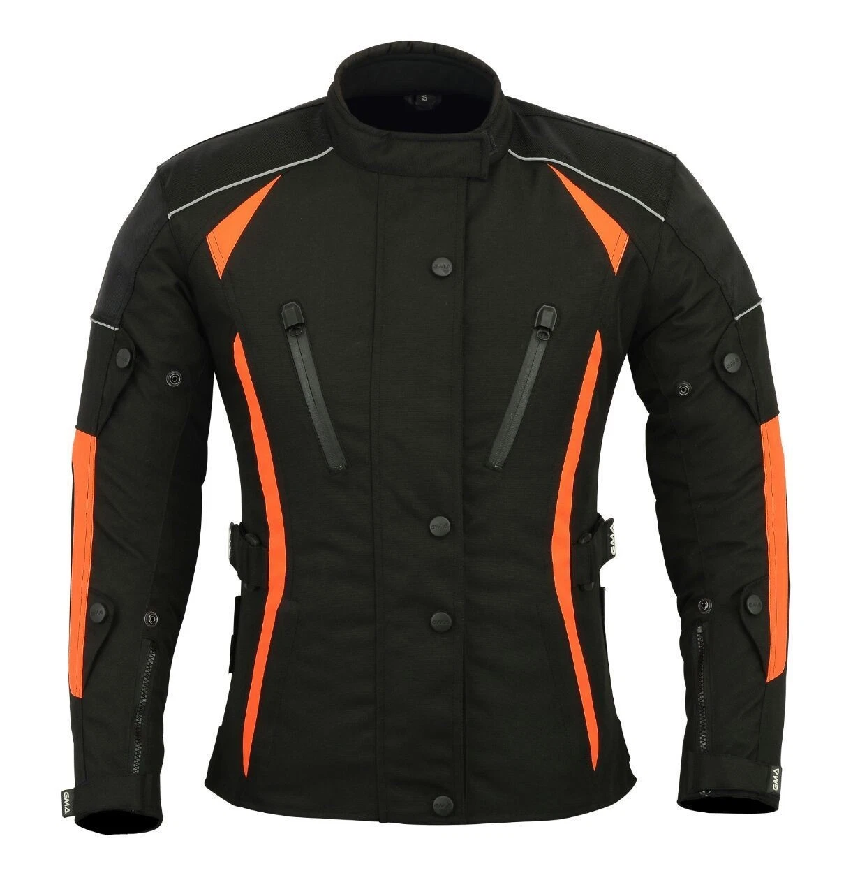 A1 Neu Premium-Qualität Damen Textil Motorradjacke Schwarz-Orange Jacke verfpgbar in 4 Farben