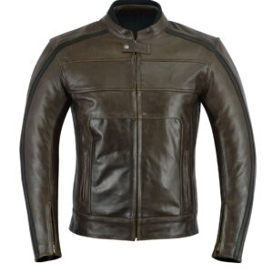 Herren Motorrad Lederjacke aus Rindsleder in Schwarz, Vorderansicht mit CE-Protektoren