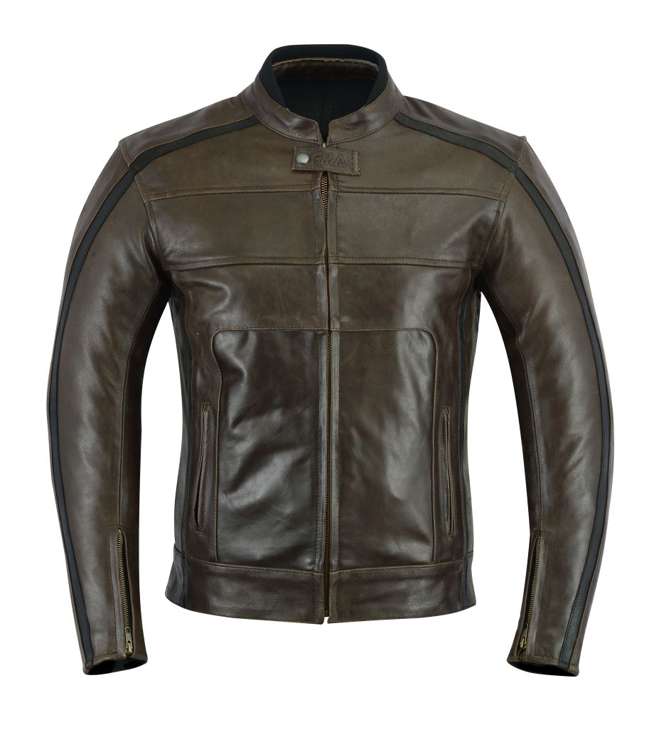 Herren Motorrad Lederjacke aus Rindsleder in Schwarz, Vorderansicht mit CE-Protektoren