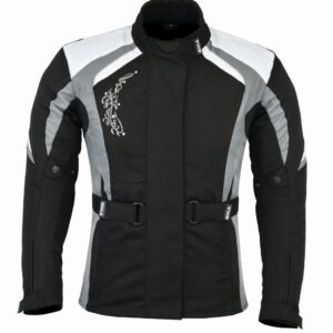 E1 variante Damen Motorradjacke Cordura 600D Schwarz Grau bestickt mit CE Protektoren