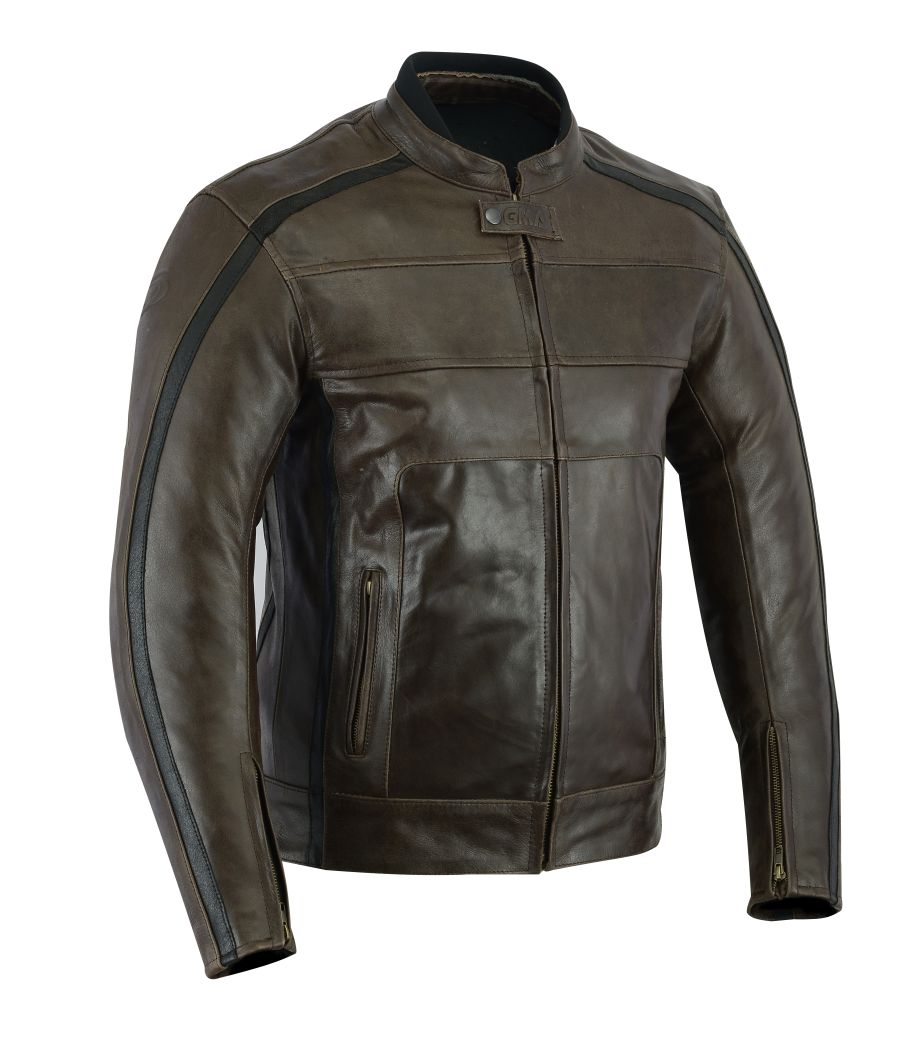 Herren Motorrad Lederjacke aus Rindsleder in Schwarz, Vorderansicht mit CE-Protektoren