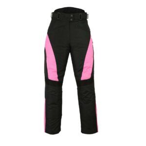 Damen Motorrad Hose 600D Cordura in Schwarz-Pink, Vorderansicht
