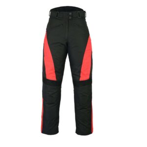 Damen Motorrad Hose 600D Cordura in Schwarz-Rot, Vorderansicht