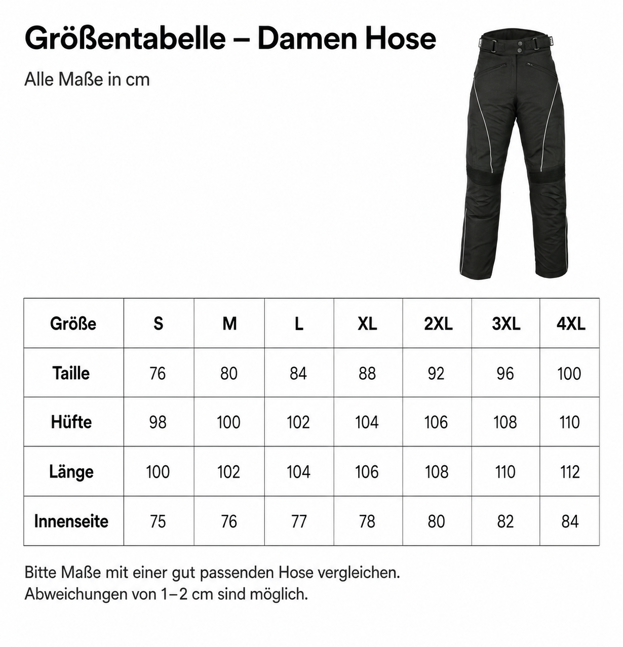 Damen Motorradhose Schwarz
