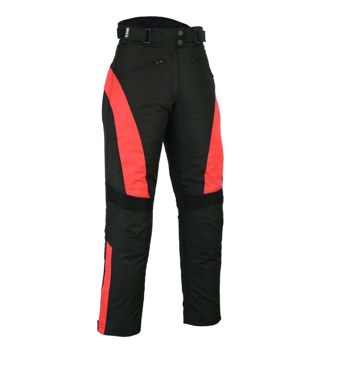 Damen Motorrad Hose 600D Cordura in Schwarz-Rot, Vorderansicht