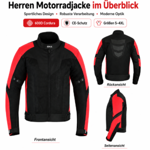 Herren Motorradjacke Schwarz Rot Überblick