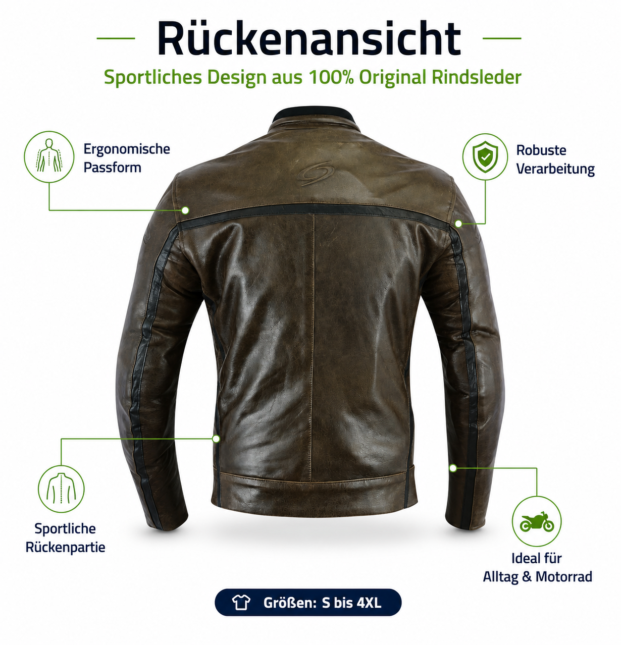 Herren Motorradjacke Biker Motorrad Leder Jacke Rückansicht