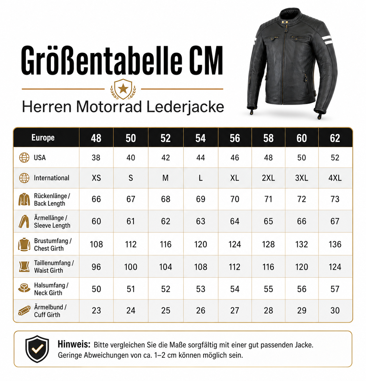 Neu Herren Motorradjacke Schwarz Leder Motorrad Jacke mit weißen Armstreifen – Bild 7