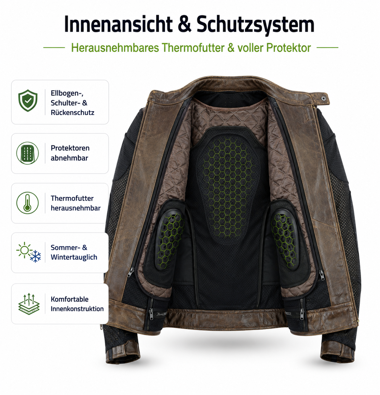 Herren Motorradjacke Biker Motorrad Leder Jacke Innenseite