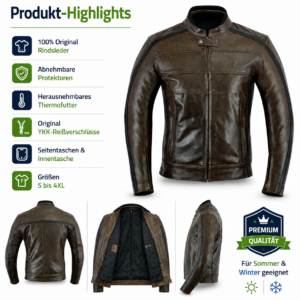 Herren Motorradjacke Biker Motorrad Leder Jacke Highlights