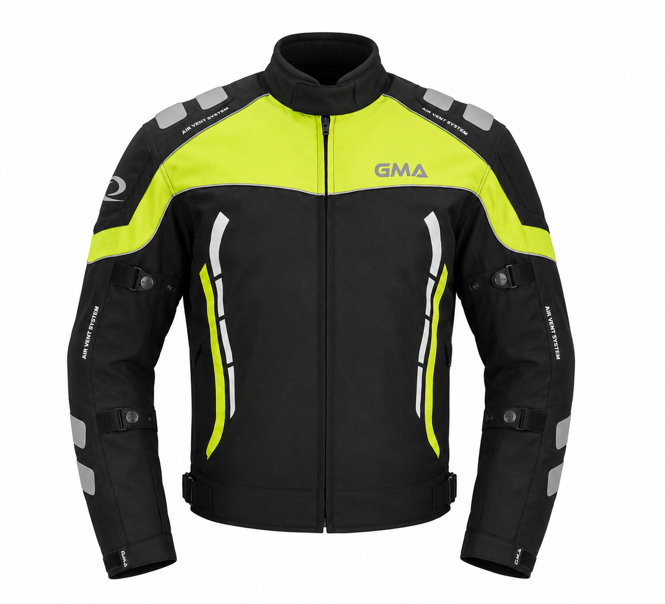 Neu Premium Herren Motorradjacke Schwarz Grün Biker Textil Motorrad Jacke A6 Front-Ansicht