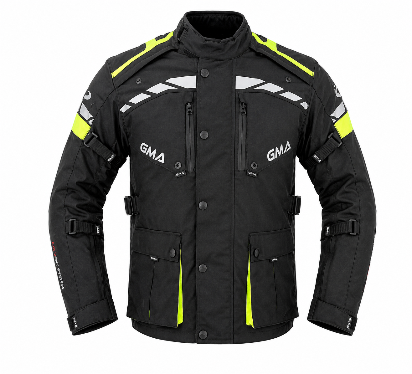 Neu Premium Herren Motorradjacke Schwarz Grün Biker Textil Motorrad Jacke Front-Ansicht