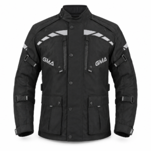 Neu Premium Herren Motorradjacke Schwarz Grau Biker Textil Motorrad Jacke Front-Ansicht