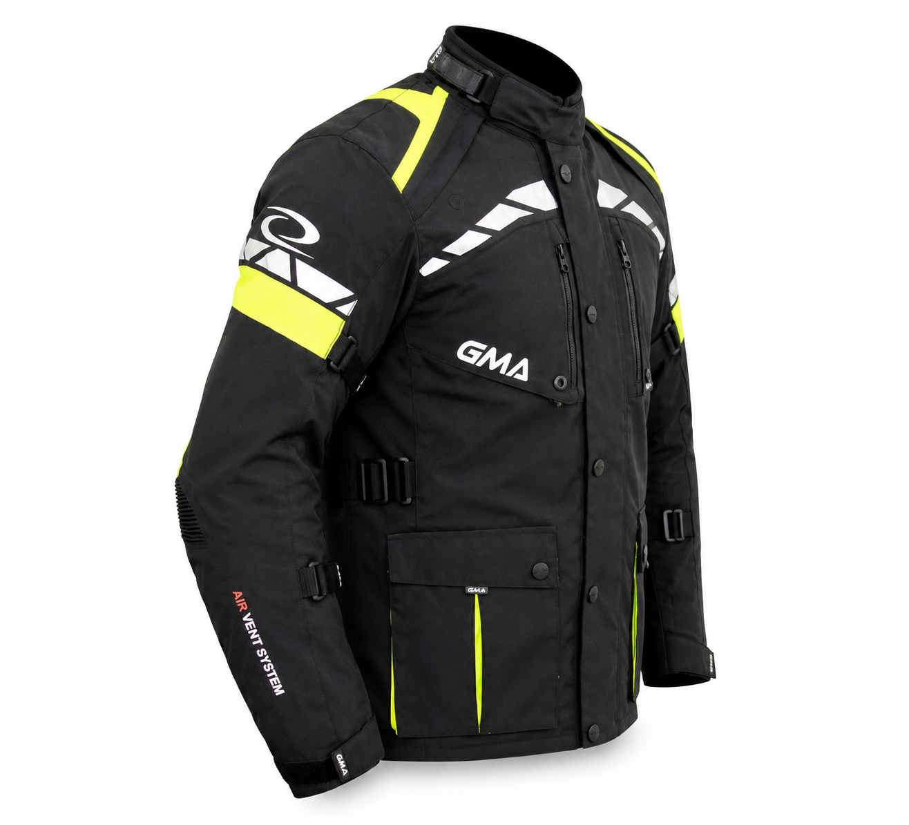 Neu Premium Herren Motorradjacke Schwarz Grün Biker Textil Motorrad Jacke Seiten-Ansicht