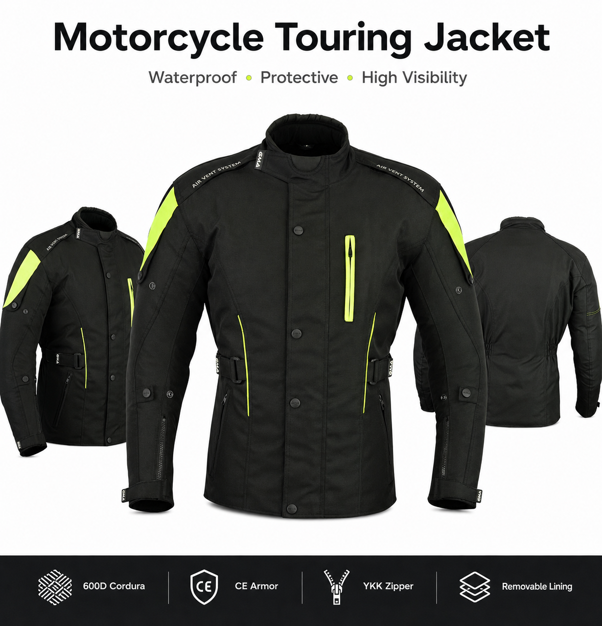 A2 Neu Premium-Qualität Motorrad Cordura Damen Schwarz-Grün Jacke verfpgbar in 3 Farben