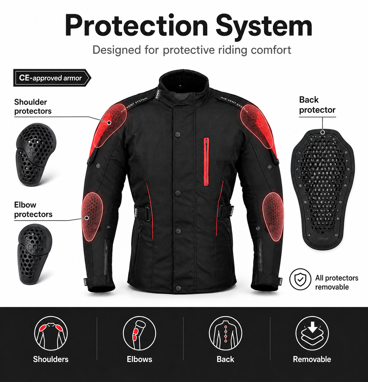 A2 Neu Premium-Qualität Motorrad Cordura Damen Schwarz-Rot Jacke verfpgbar in 3 Farben