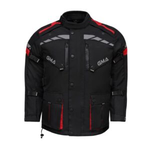 Neu Premium Herren Motorradjacke Schwarz Rot Biker Textil Motorrad Jacke Front-Ansicht