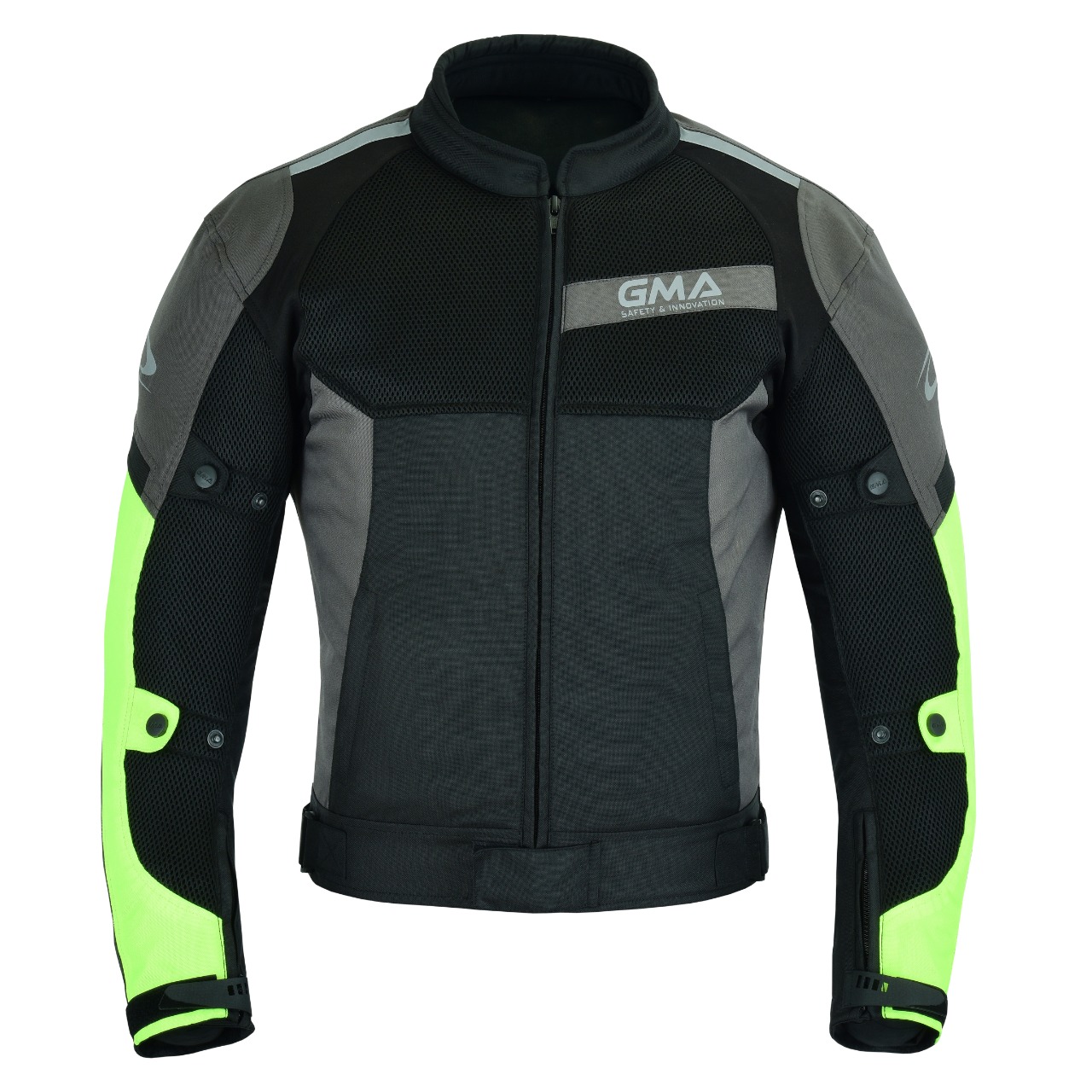 Neu Herren Motorradjacke Schwarz Neon Gelb Biker Textil Motorrad Jacke 3D Air Front-Ansicht