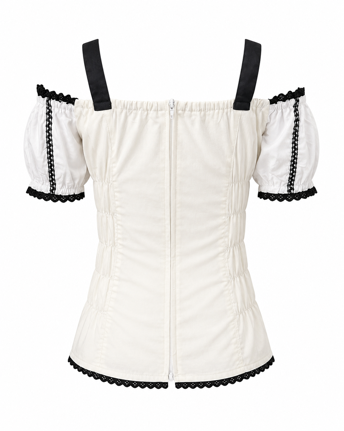Damen Trachtenbluse Carmen Weiß Braun/Schwarz mit Stickerei & Schnürung – Bild 5