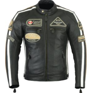 Herren Cracker American Lederjacke Schwarz Front-Ansicht