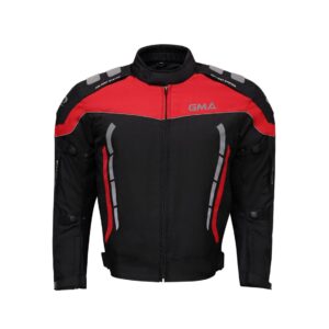 Neu Premium Herren Motorradjacke Schwarz Rot Biker Textil Motorrad Jacke A6 Front-Ansicht