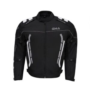 Neu Premium Herren Motorradjacke Schwarz Grau Biker Textil Motorrad Jacke A6 Front-Ansicht
