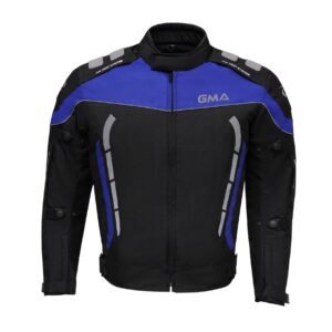 Neu Premium Herren Motorradjacke Schwarz Blau Biker Textil Motorrad Jacke A6 Front-Ansicht