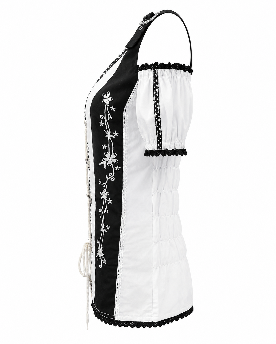 Damen Trachtenbluse Carmen Weiß Braun/Schwarz mit Stickerei & Schnürung – Bild 9