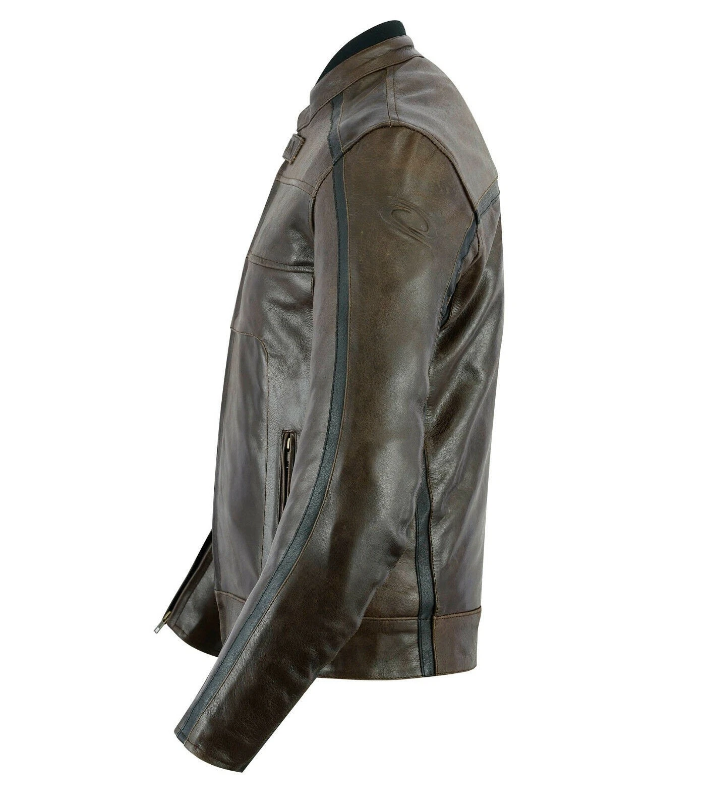 Herren Motorradjacke Biker Motorrad Leder Jacke Seitenprofil 3