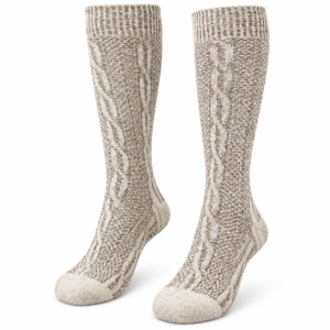 Kniehohe Trachtenstrümpfe in Beige-Braun mit Zopfmuster und Umschlagbund